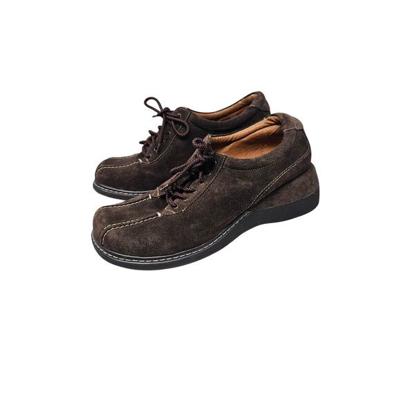 Vintage 90s Nine West 10 Brown Suede Platform Lace Up Chunky Loafer Grunge - Picture 6 of 7